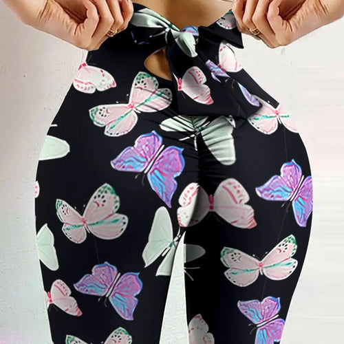 High Waist Scrunch Butt Printed Leggings with a Bow