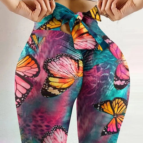 High Waist Scrunch Butt Printed Leggings with a Bow