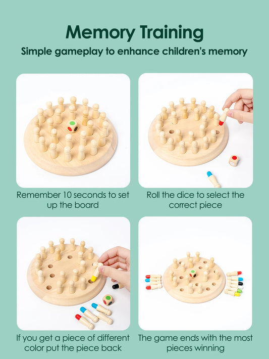 1Set Wooden Chessboard Color Memory Chess Game Memory Concentration