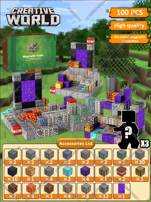 Magnetic Building Blocks Mine World Magnet Cube Set STEM Montessori