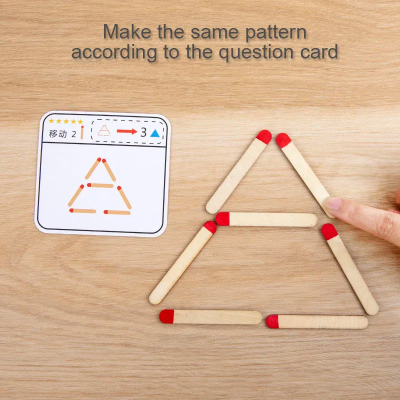 Montessori Matches Puzzles Game Wooden Toys DIY Math Geometry Board