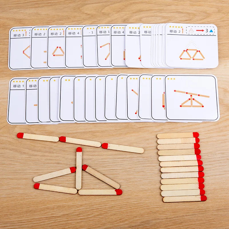 Montessori Matches Puzzles Game Wooden Toys DIY Math Geometry Board