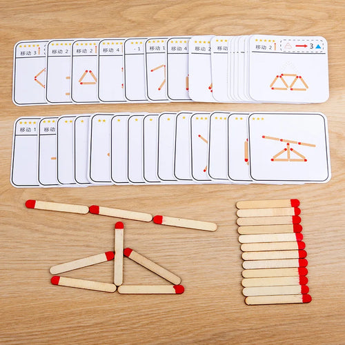 Montessori Matches Puzzles Game Wooden Toys DIY Math Geometry Board