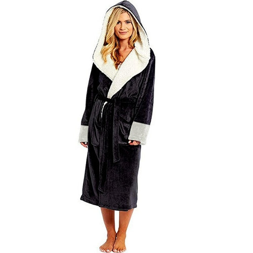 Plush Long Sleeved Hooded Bathrobe