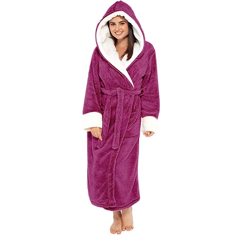 Plush Long Sleeved Hooded Bathrobe