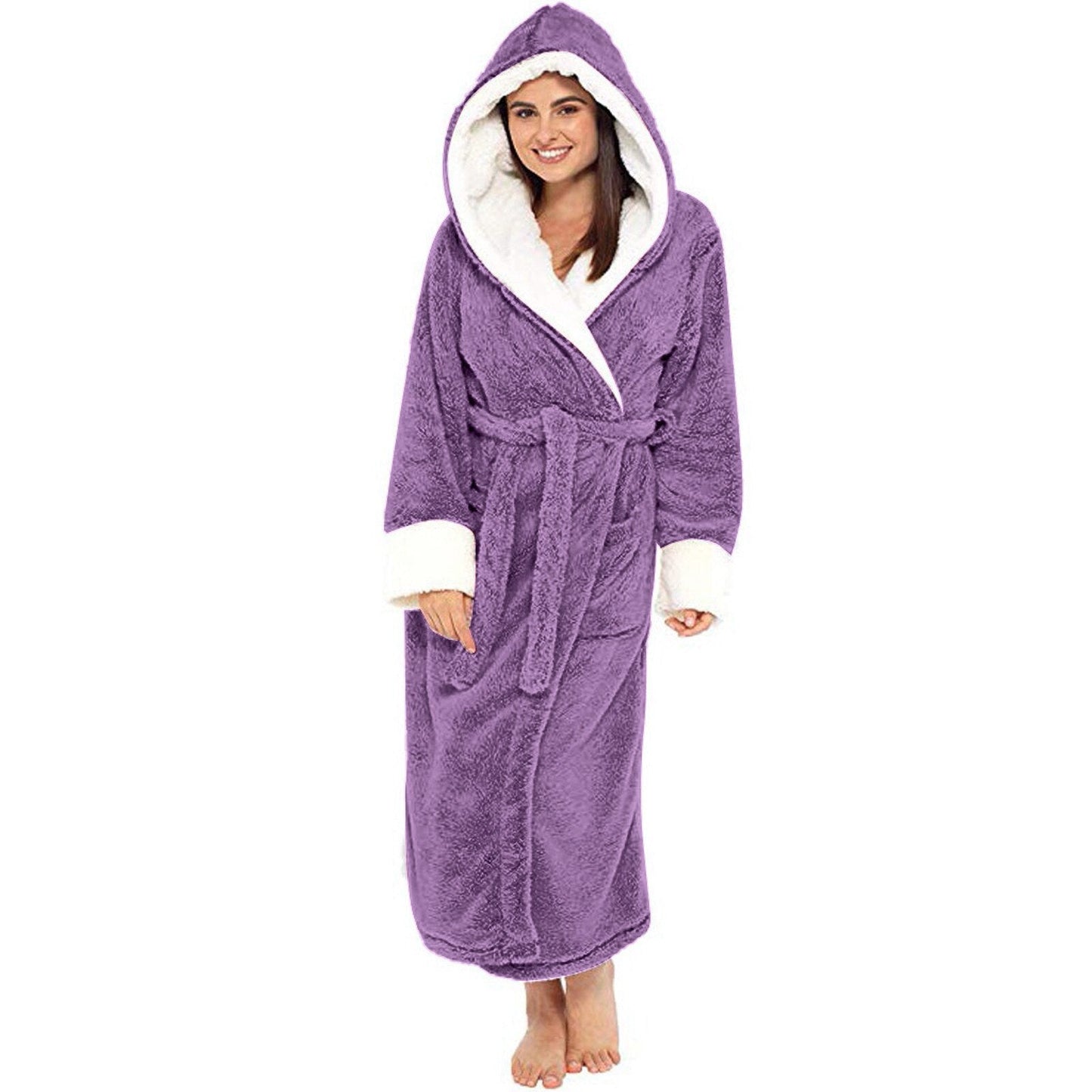 Plush Long Sleeved Hooded Bathrobe