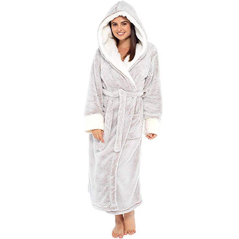 Plush Long Sleeved Hooded Bathrobe