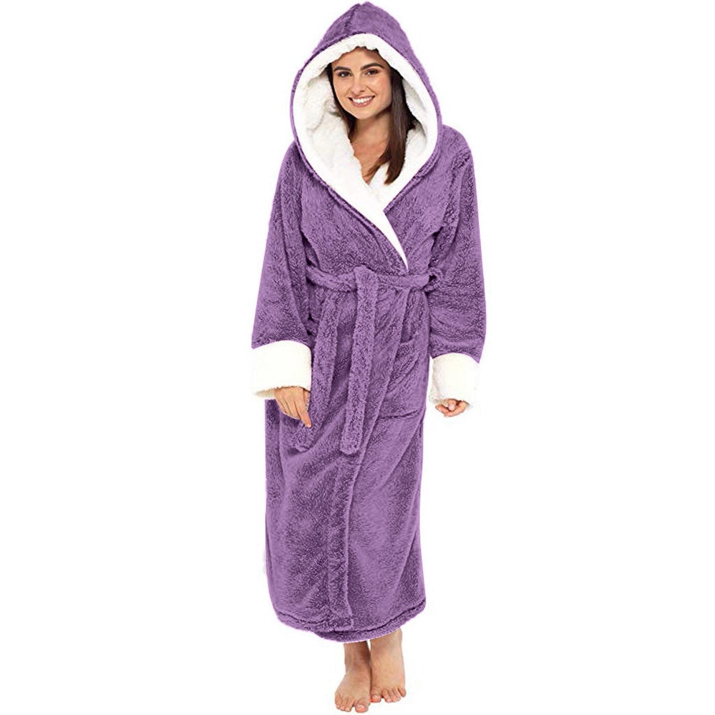 Plush Long Sleeved Hooded Bathrobe
