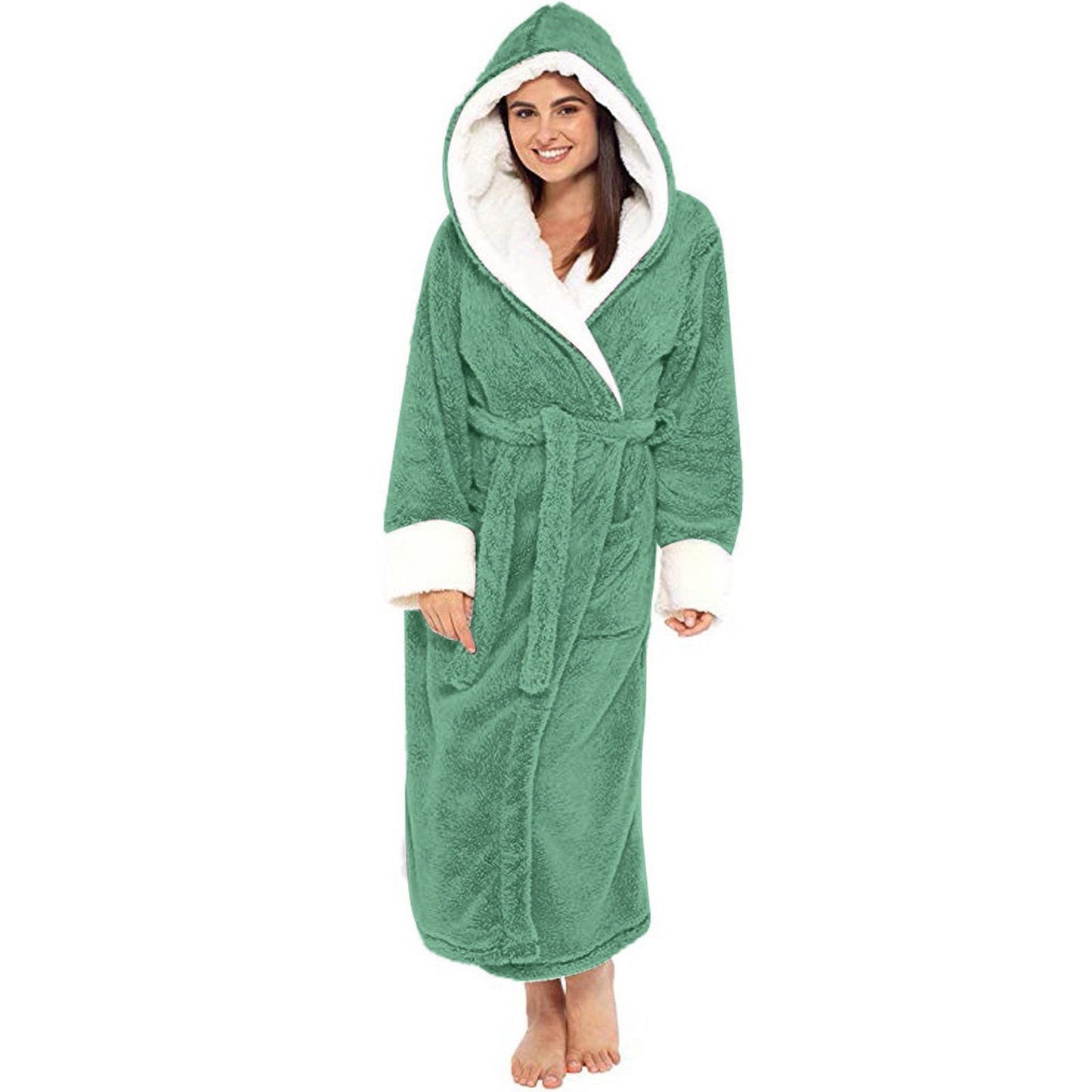 Plush Long Sleeved Hooded Bathrobe