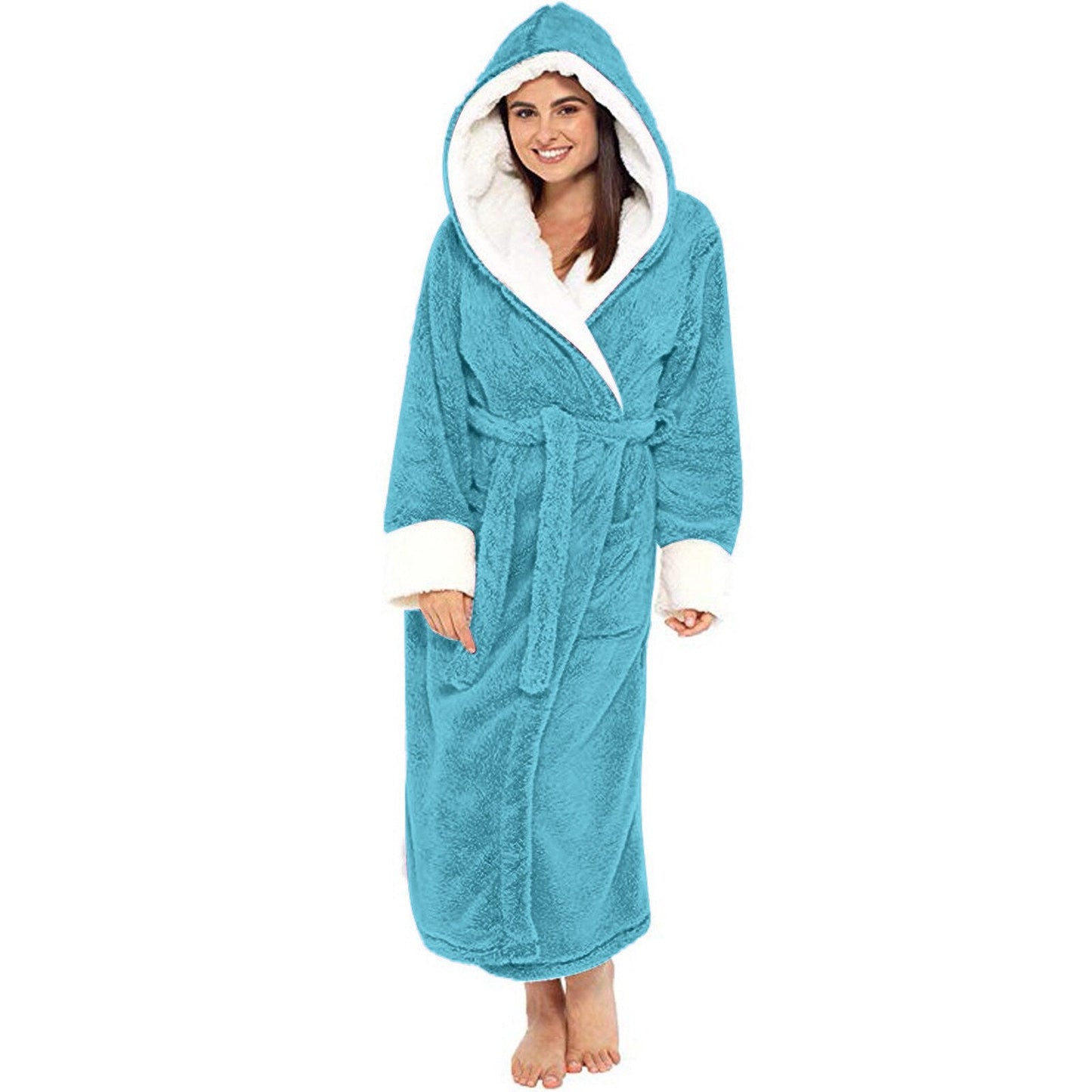 Plush Long Sleeved Hooded Bathrobe