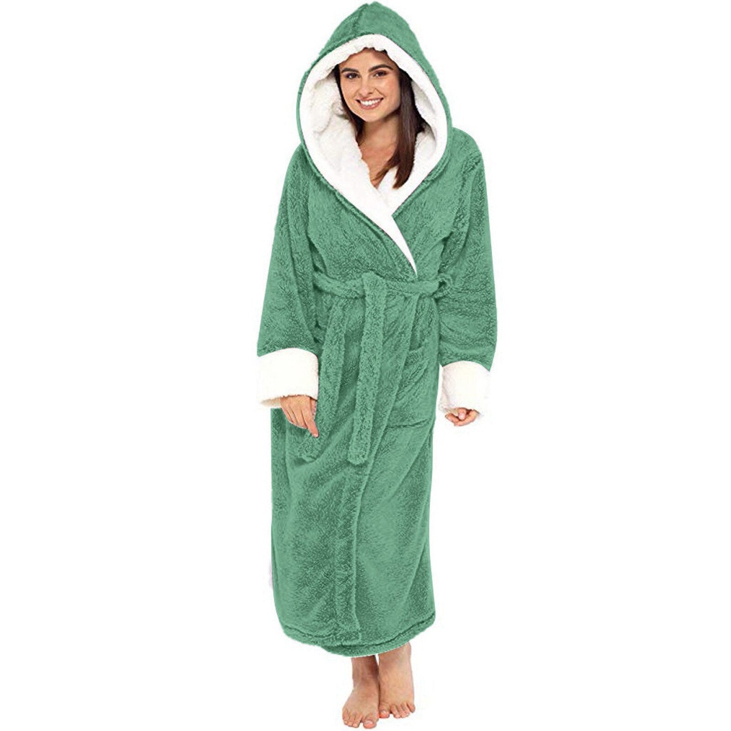 Plush Long Sleeved Hooded Bathrobe
