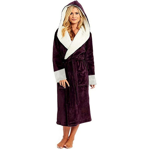 Plush Long Sleeved Hooded Bathrobe