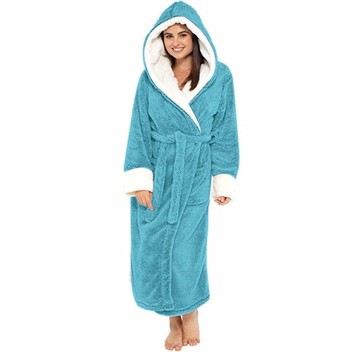 Plush Long Sleeved Hooded Bathrobe
