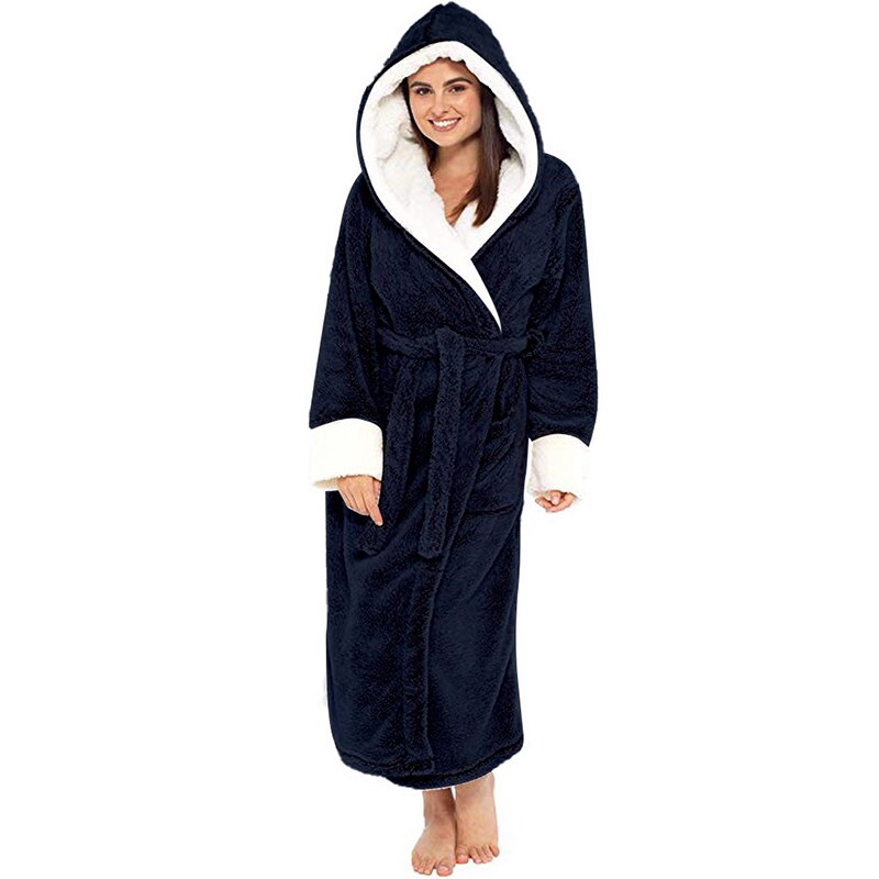 Plush Long Sleeved Hooded Bathrobe