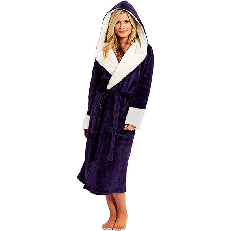 Plush Long Sleeved Hooded Bathrobe
