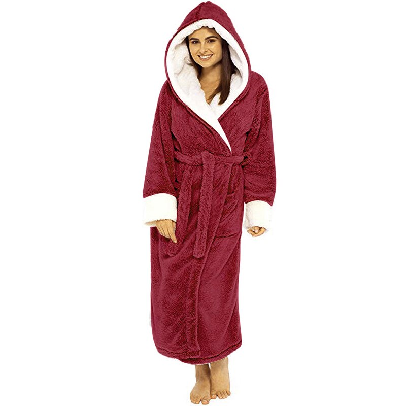 Plush Long Sleeved Hooded Bathrobe