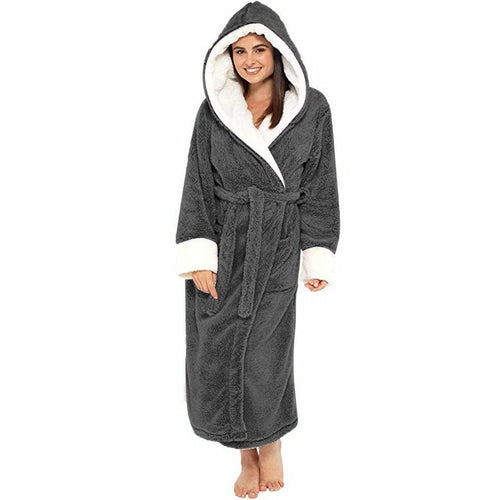 Plush Long Sleeved Hooded Bathrobe