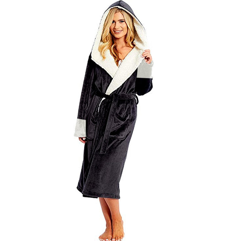 Plush Long Sleeved Hooded Bathrobe