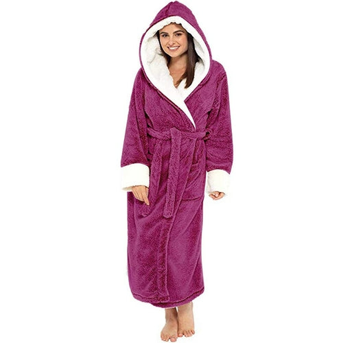Plush Long Sleeved Hooded Bathrobe