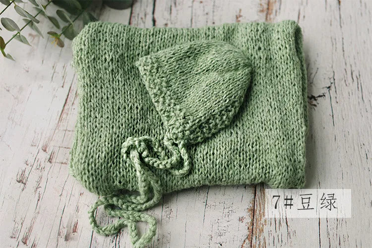 Hand Knitted Wool Hat Wrap Set Newborn Photography Props
