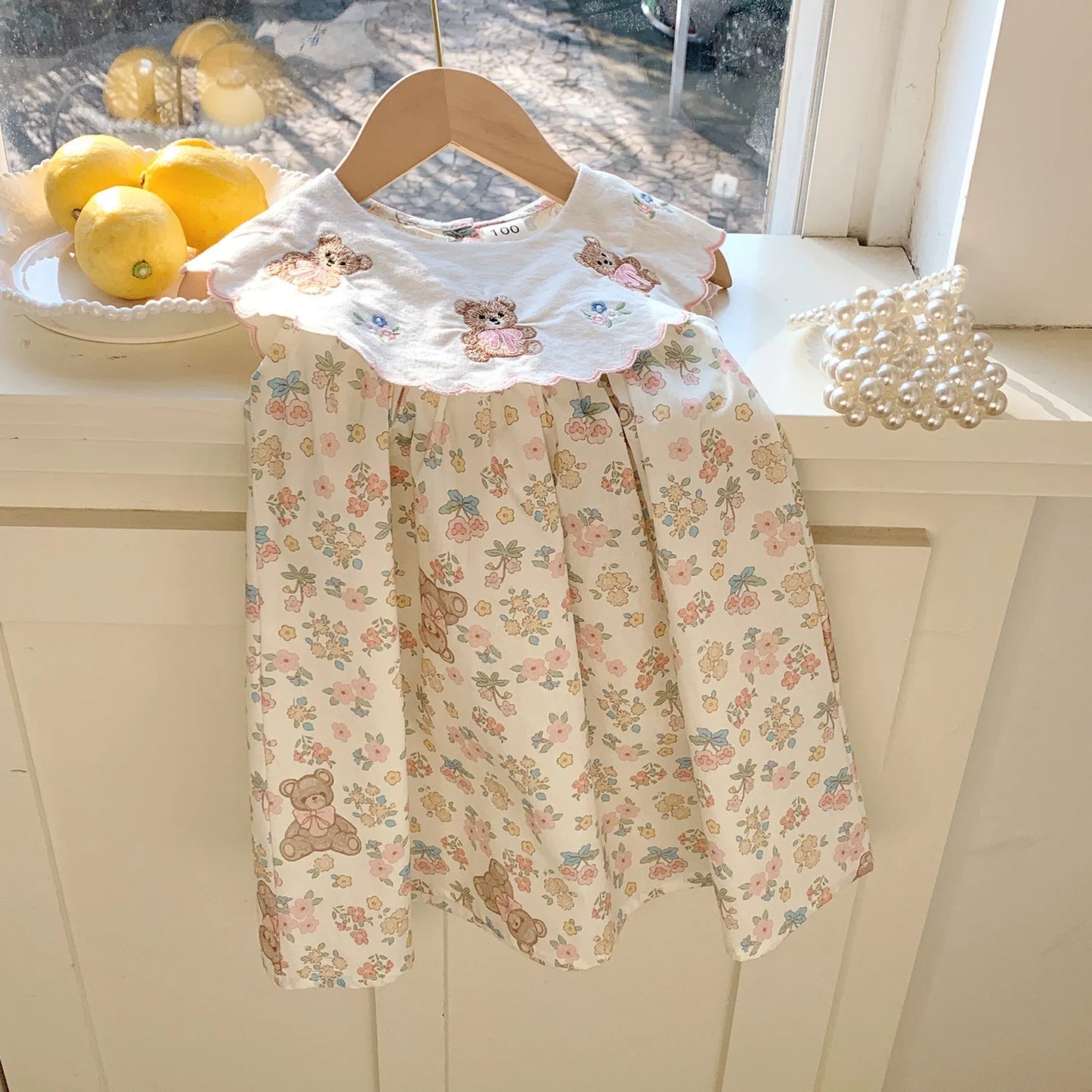 Cotton Bear Embroidery Sleeveless Dress