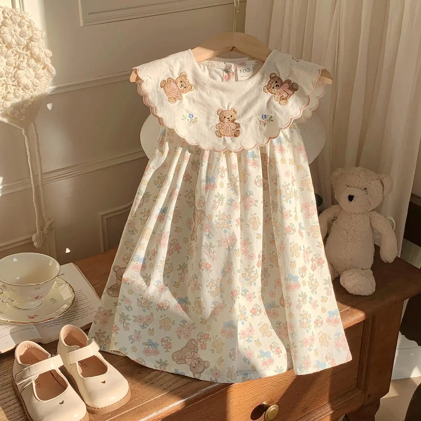 Cotton Bear Embroidery Sleeveless Dress