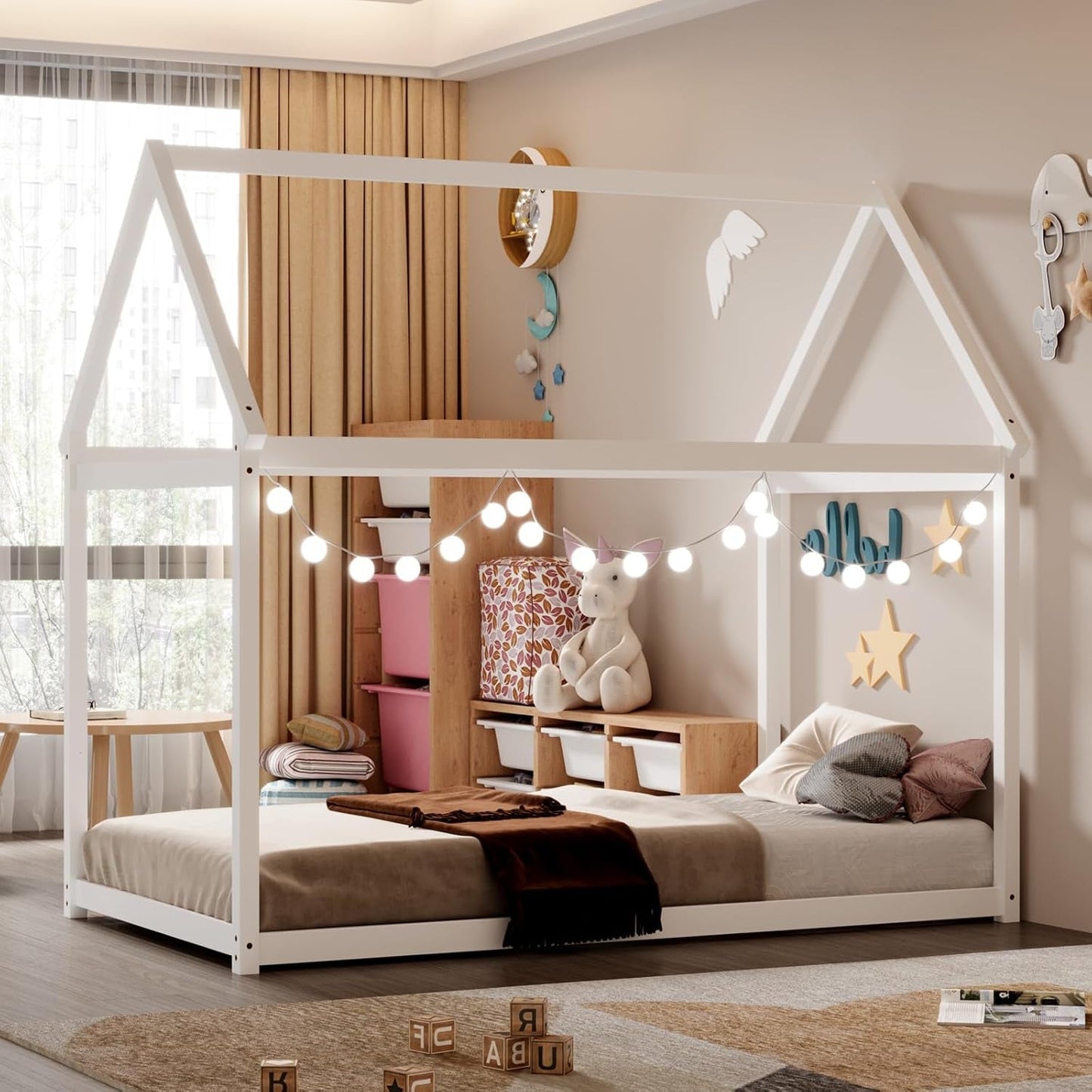 Twin House Bed with Roof Canopy, Montessori
