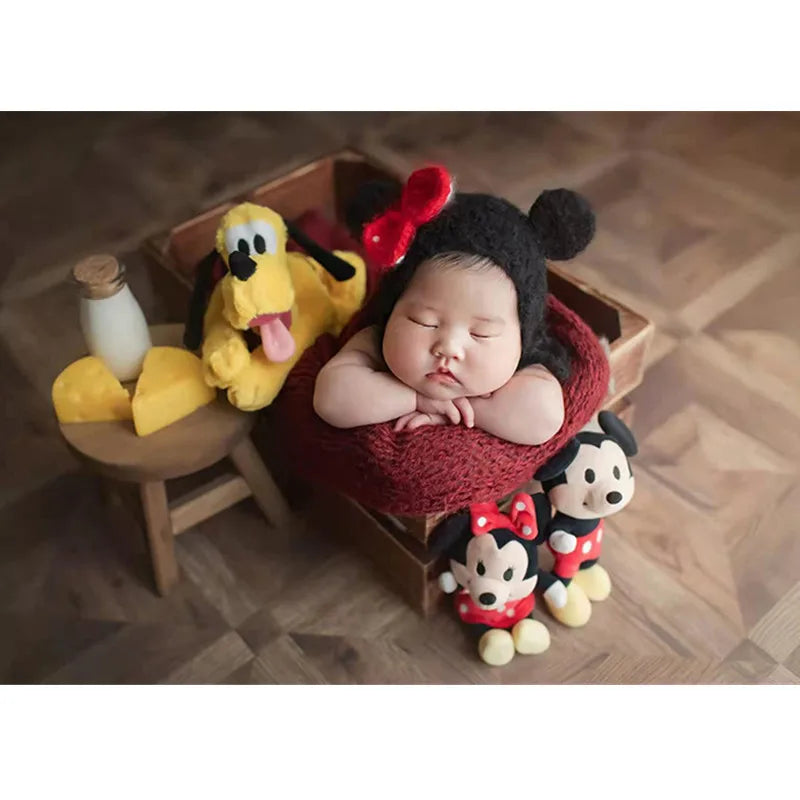 Hand Knitted Wool Hat Wrap Set Newborn Photography Props