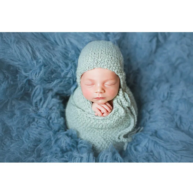 Hand Knitted Wool Hat Wrap Set Newborn Photography Props