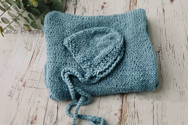 Hand Knitted Wool Hat Wrap Set Newborn Photography Props