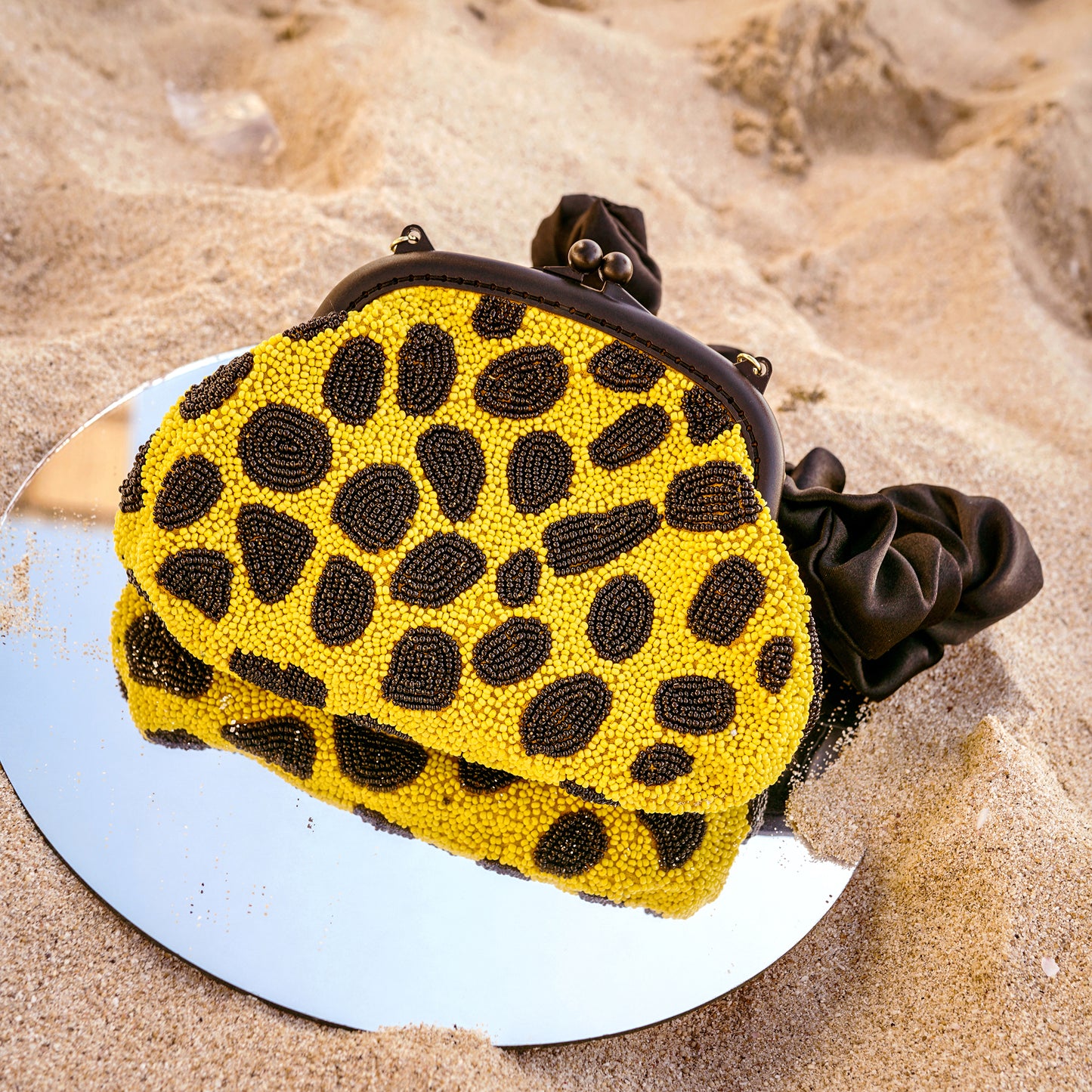 Hand-beaded Clutch, in Black & Yellow