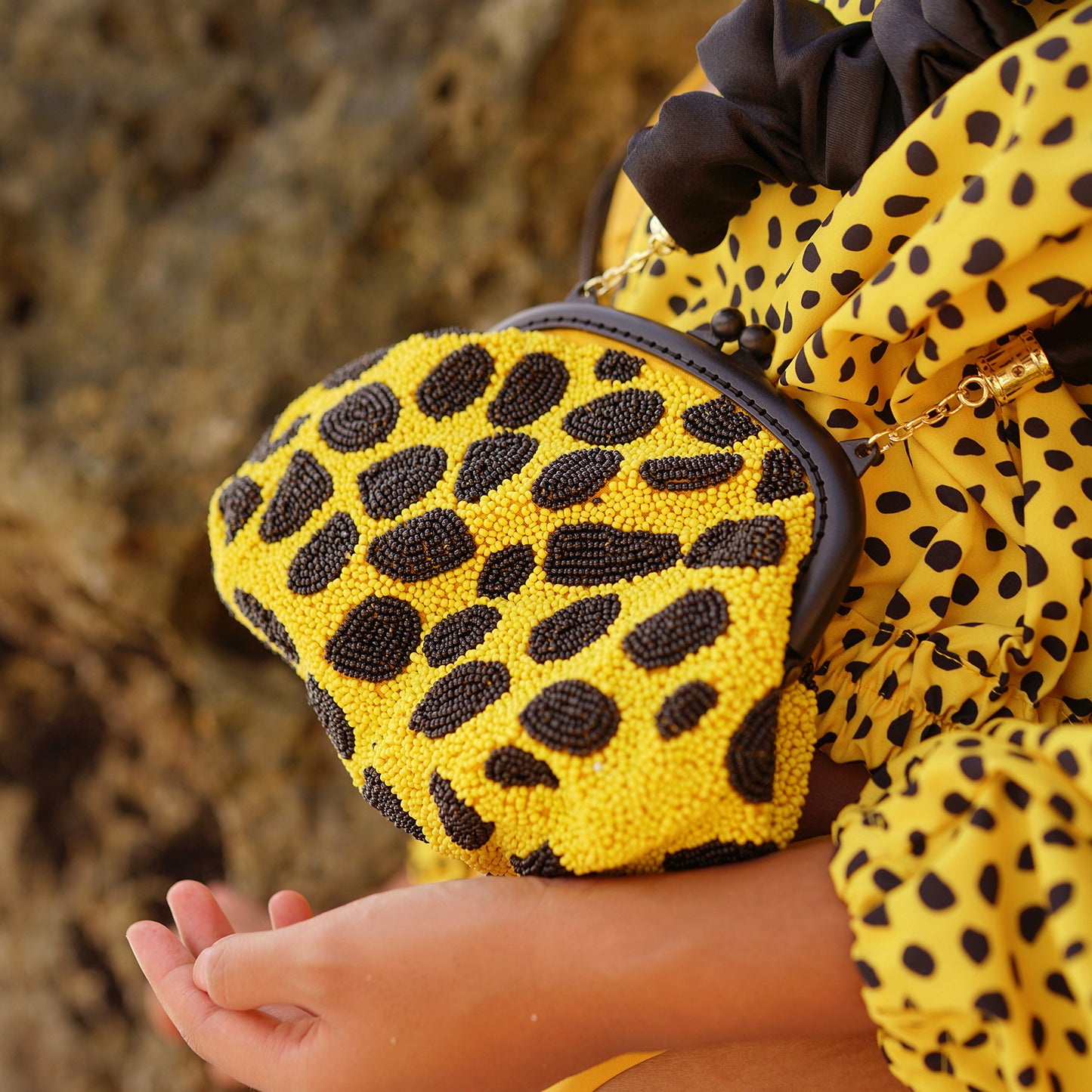 Hand-beaded Clutch, in Black & Yellow
