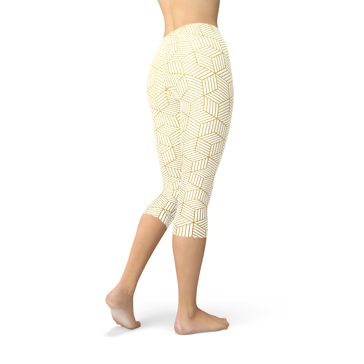 Leggings capri blancos para mujer con cubos geométricos