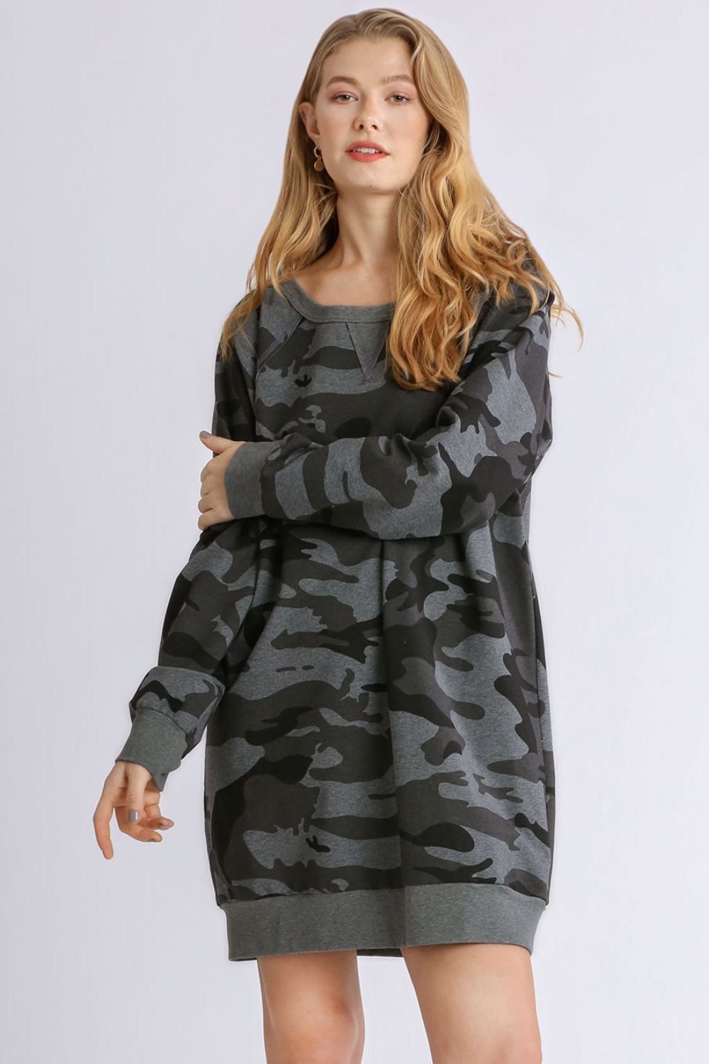 Full Size Camo Print Mini Dress
