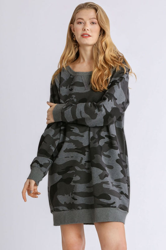 Full Size Camo Print Mini Dress