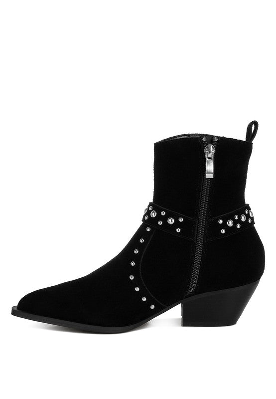 Rodeo Studded Real Suede Leather Ankle Boots