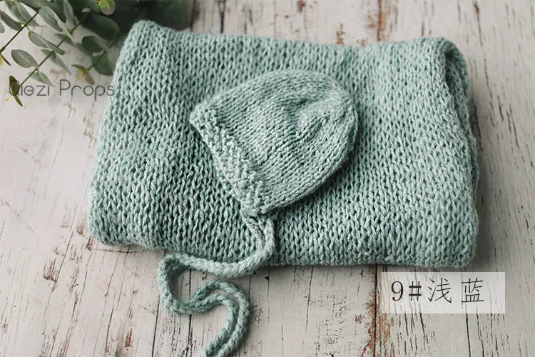Hand Knitted Wool Hat Wrap Set Newborn Photography Props