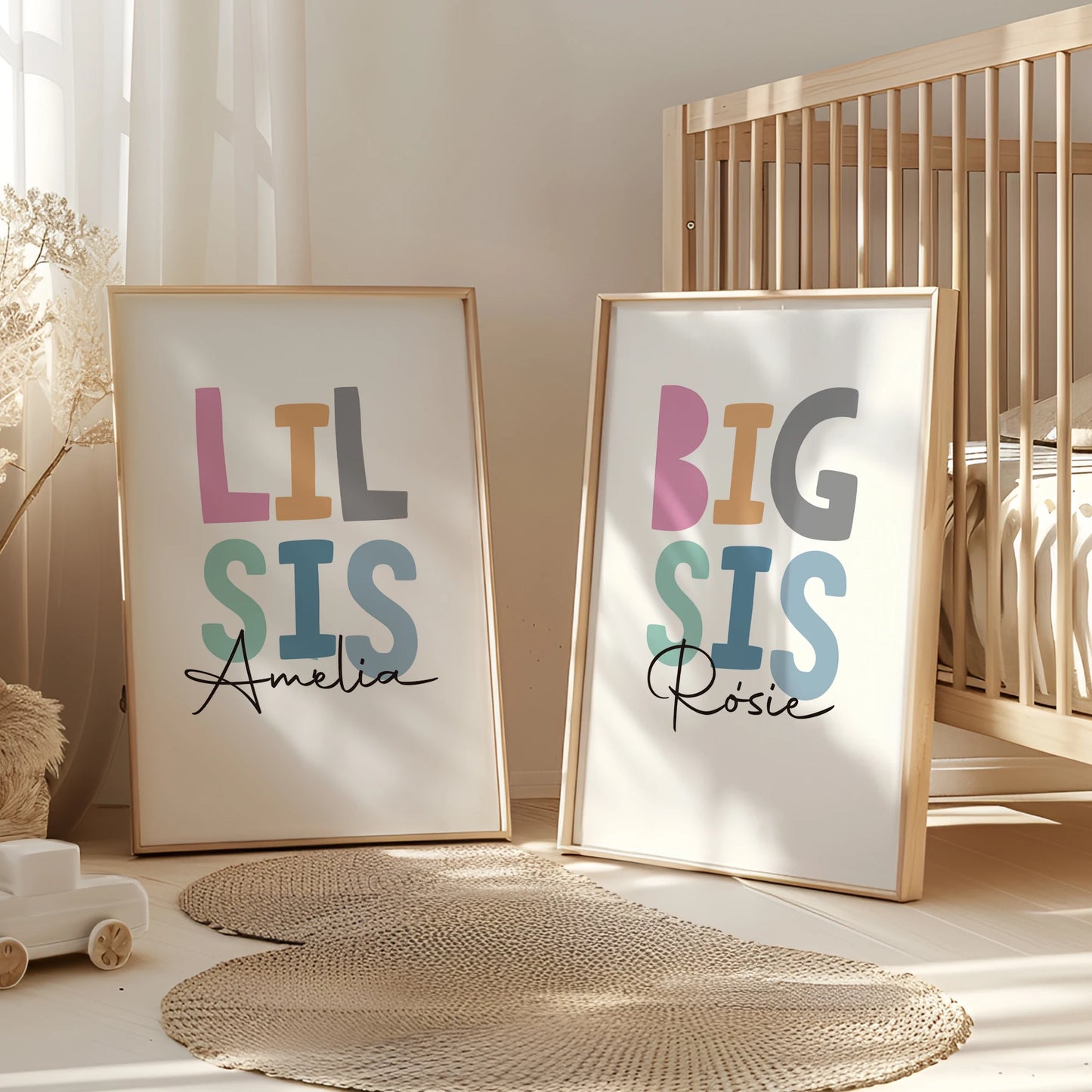 3pcs Personalized Name Custom Big Sis Lil Sis Sisters Gift Best Friends Wall Art Print Picture Living Room Kids Room Home Decor