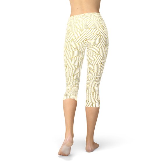 Leggings capri blancos para mujer con cubos geométricos