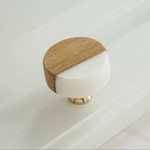 White Stone and Wood Cabinet Knobs, Modern Knobs and Pulls Handmade in