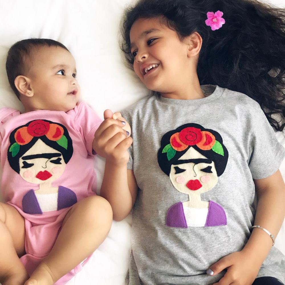 Frida Kahlo Infant Onesie- Gray and Pink