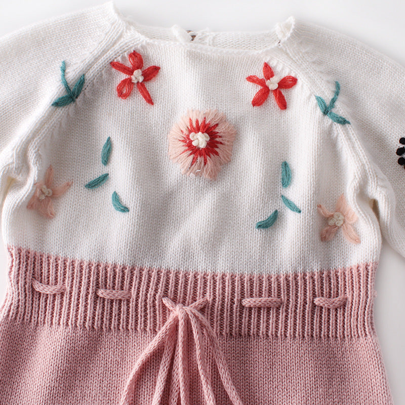 Baby Girl 1pc Floral Embroidered Graphic Contrast Design Hand Knitted