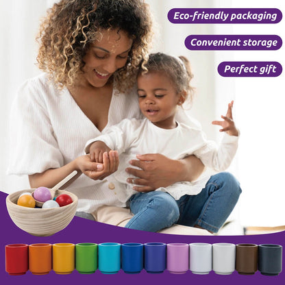 Vasos y pelotas de madera - Juguete Montessori de combinación de colores