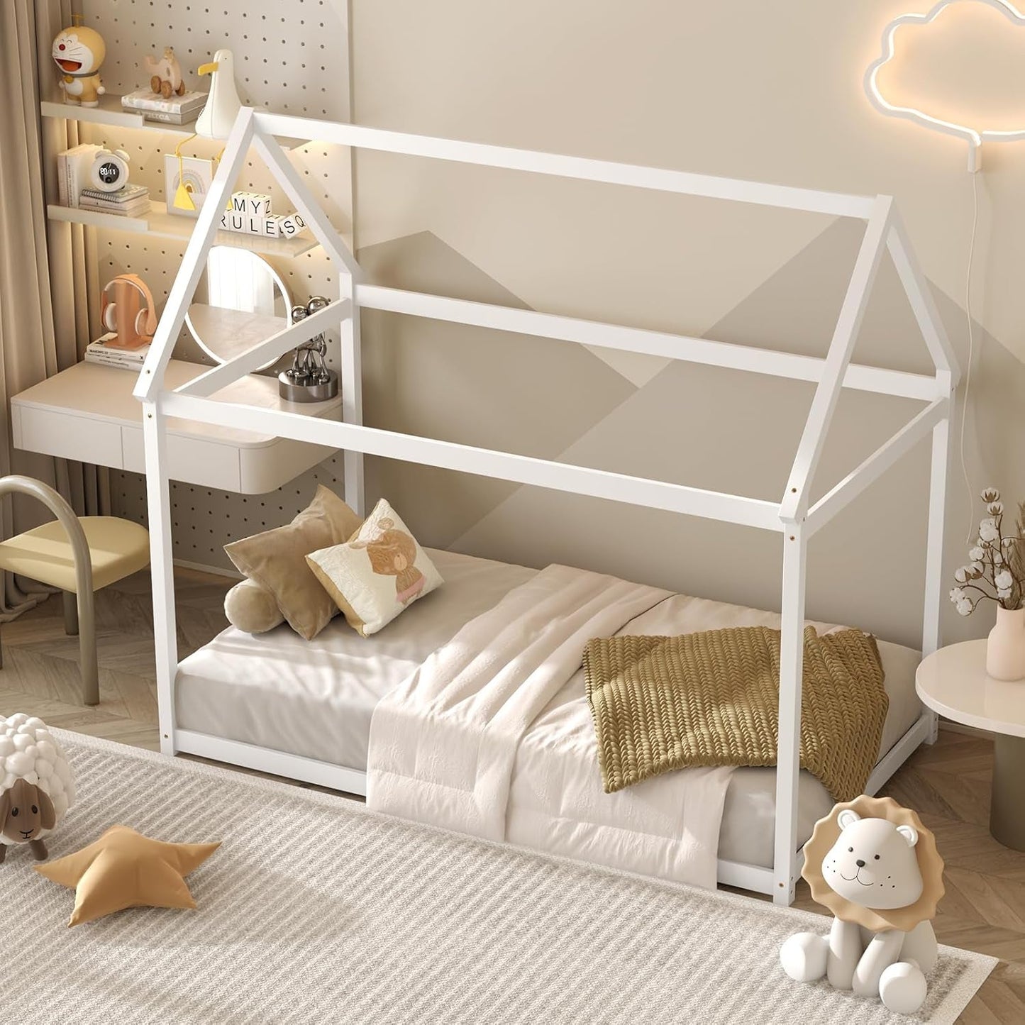 Twin House Bed with Roof Canopy, Montessori