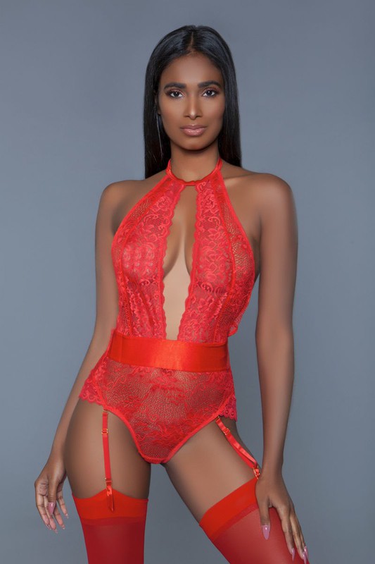 Red Plunge neckline Bodysuit