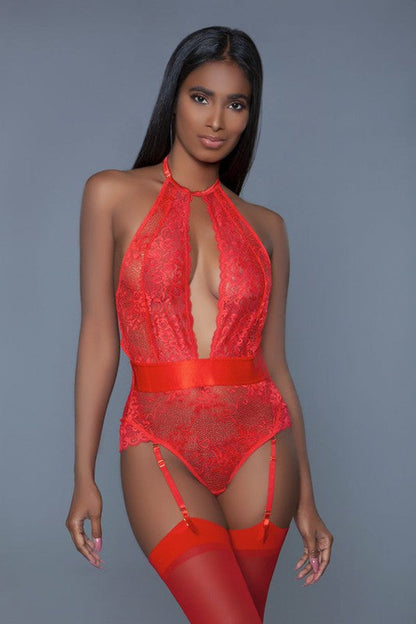 Red Plunge neckline Bodysuit