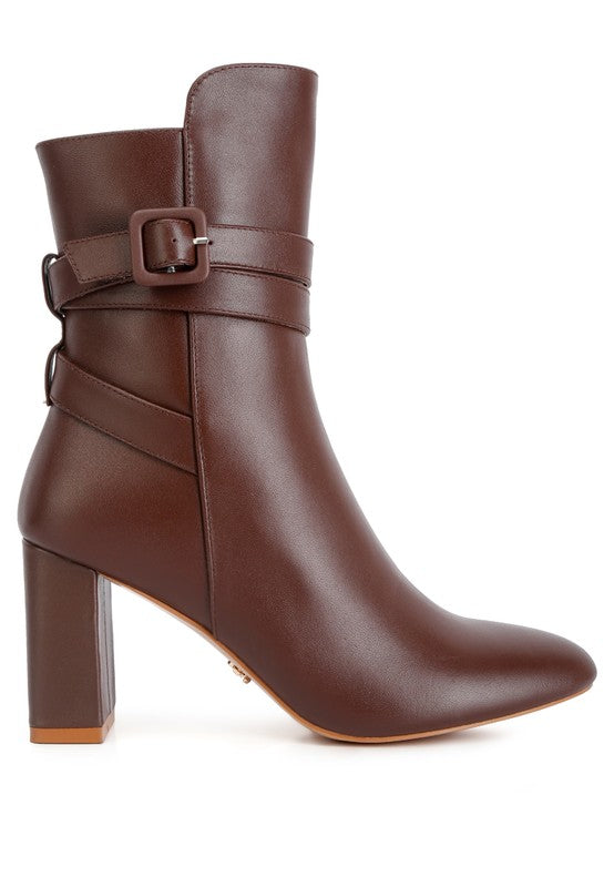 Leather Cobra Buckle Strap Embellished Boots