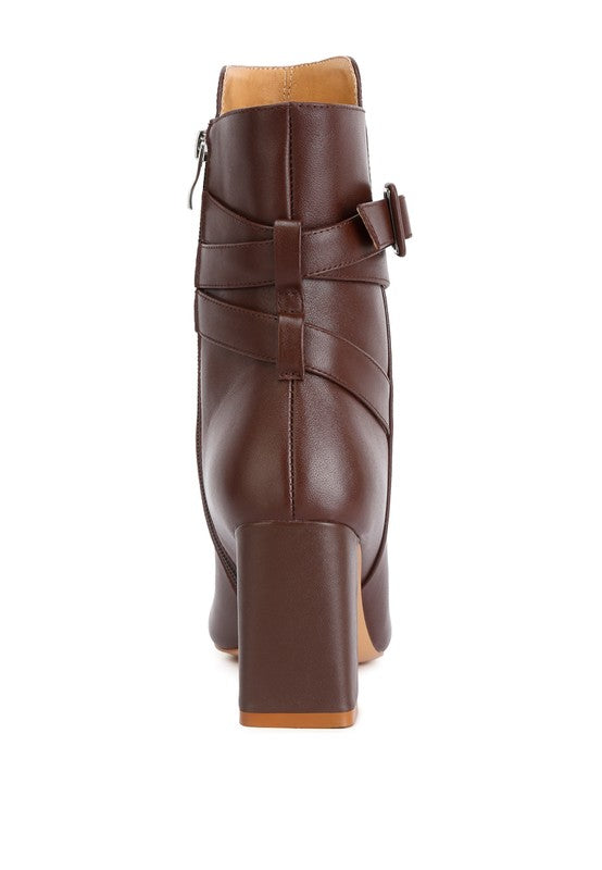 Leather Cobra Buckle Strap Embellished Boots
