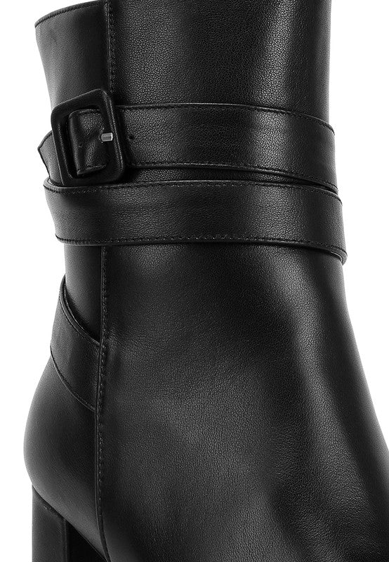 Leather Cobra Buckle Strap Embellished Boots