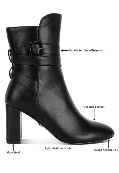 Leather Cobra Buckle Strap Embellished Boots